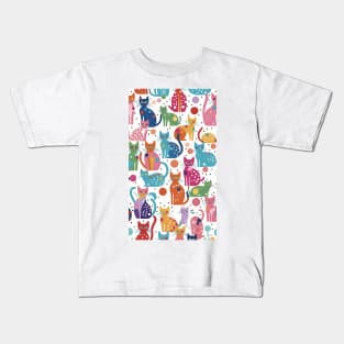 Colorful Cat Collage: A Whiskered Patchwork Pattern Kids T-Shirt